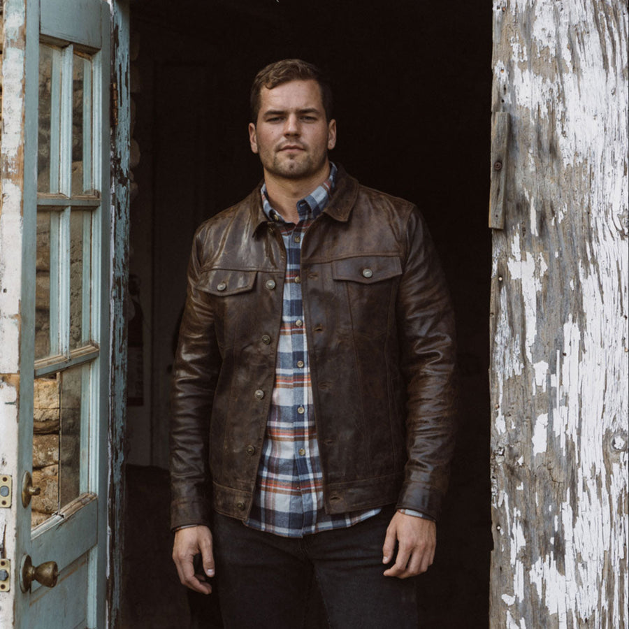 Leather Driggs Denim Style Jacket - Brown 